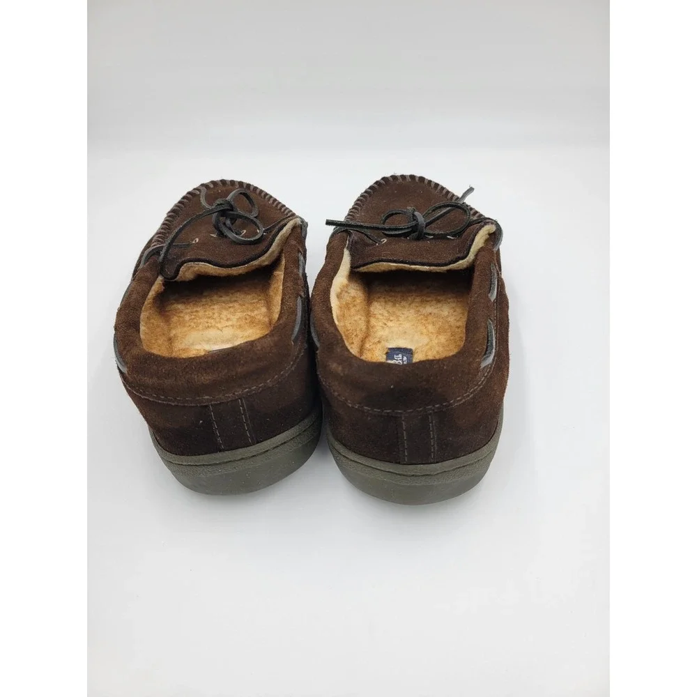 St. Johns Bay Moccasin Slippers Mens 13‎ M Brown Suede Leather Faux Fur Loafers - Picture 4 of 13